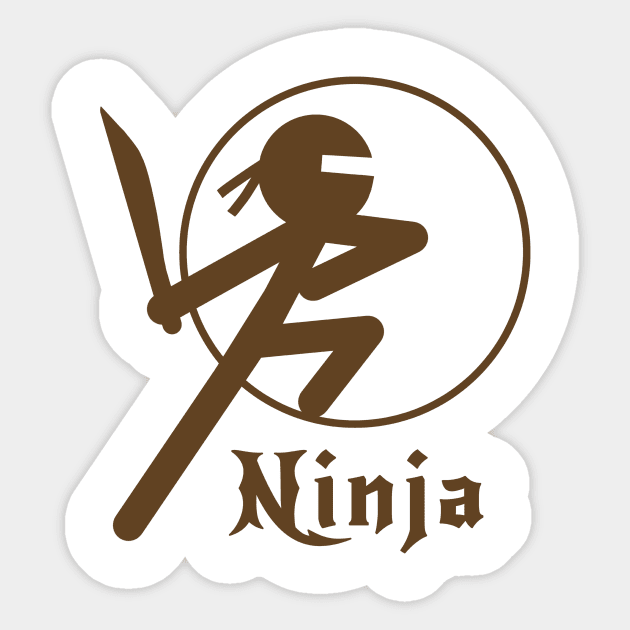 Stickman Ninja - Brown Sticker by Design Fern